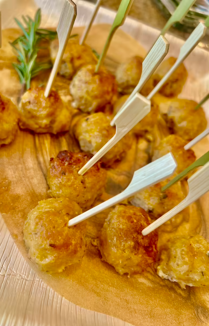 Tomato, Ricotta, Truffle Chicken Meatballs- drizzled with honey