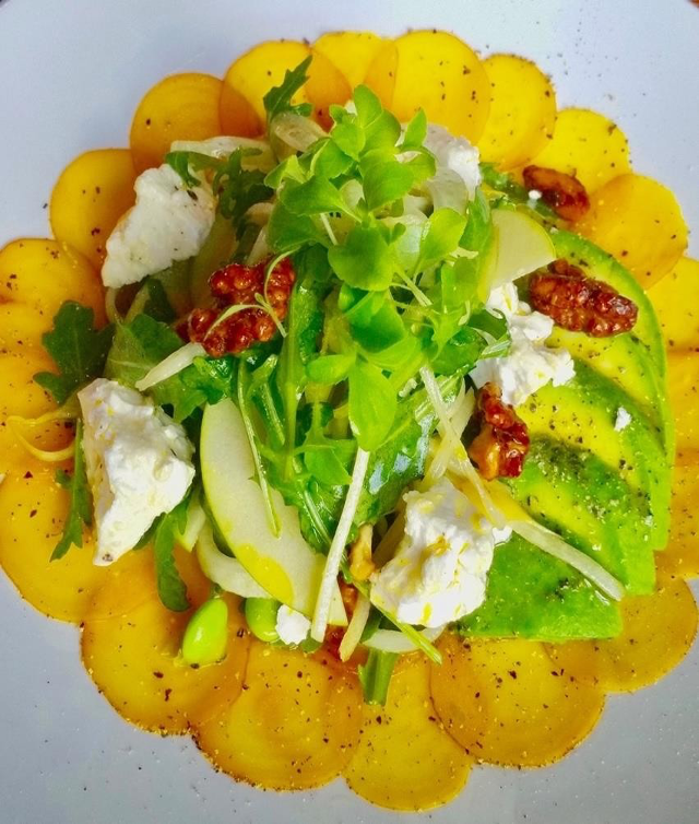 Goat Cheese Golden Beets Salad with Sunny Citrus Dressing