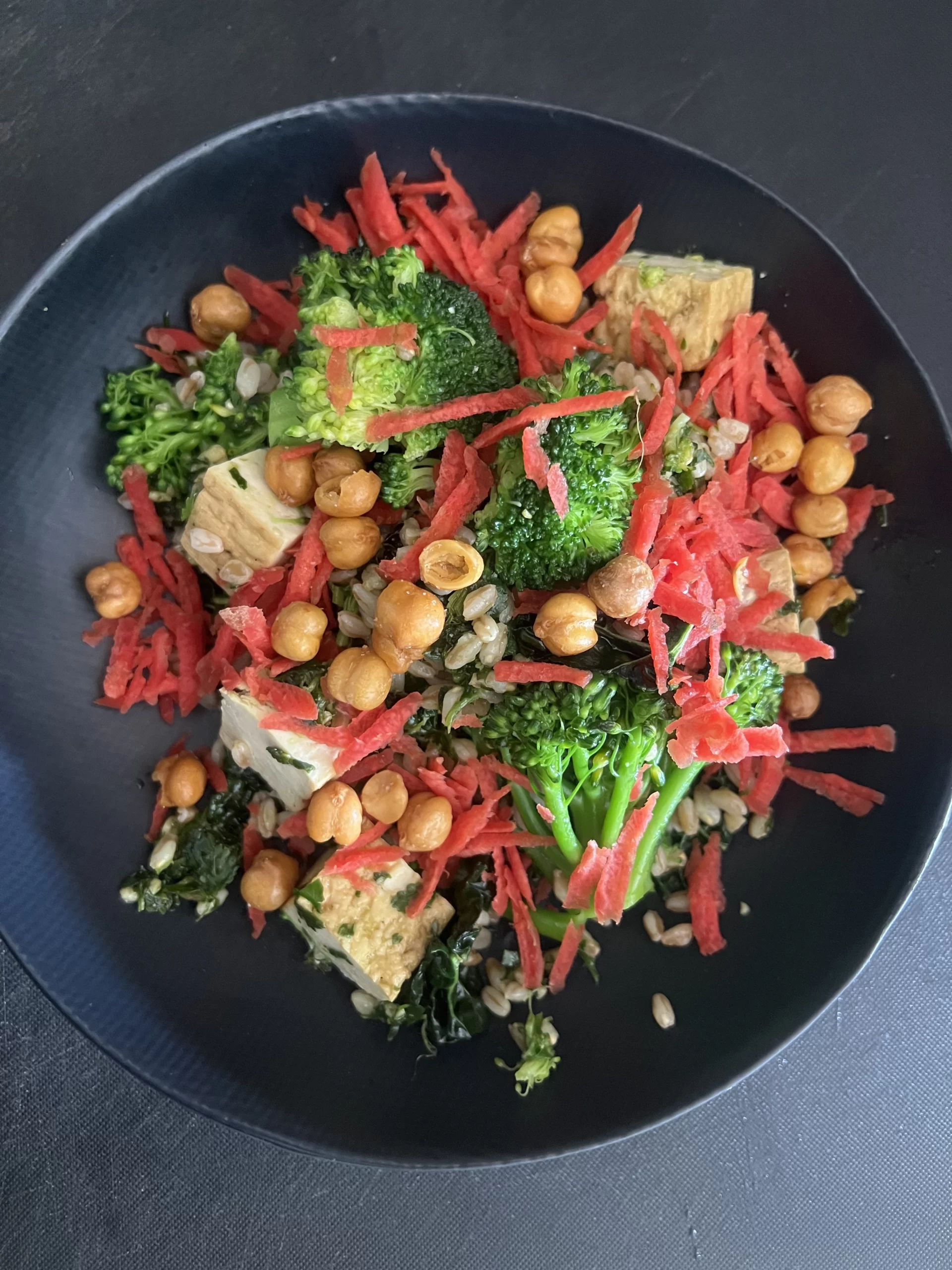 Tofu, Broccoli, Farro Salad